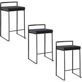Fuji 26" Stackable Counter Stool in Black Metal & Black Velvet (Set of 3)